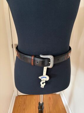Resistol Black Leather Men's Belt with Brown Trim and snap on Silver Buckle
